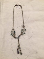 Blue Faceted Crystal on Antique Bronze Chain