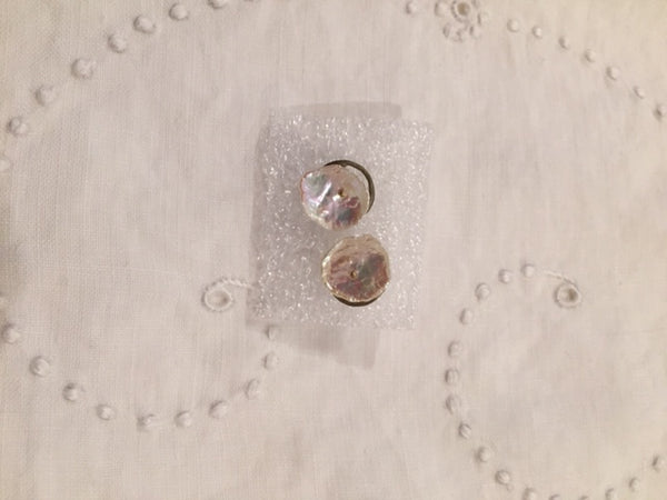 Silver Dollar Post Earrings with White Keshi Pearl