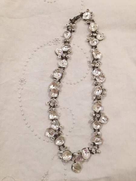 Silver Dollar 16" Adjustable Necklace with Keshi pearls.