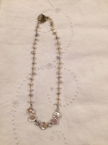 Silver Dollar 16" Keshi Pearl Necklace